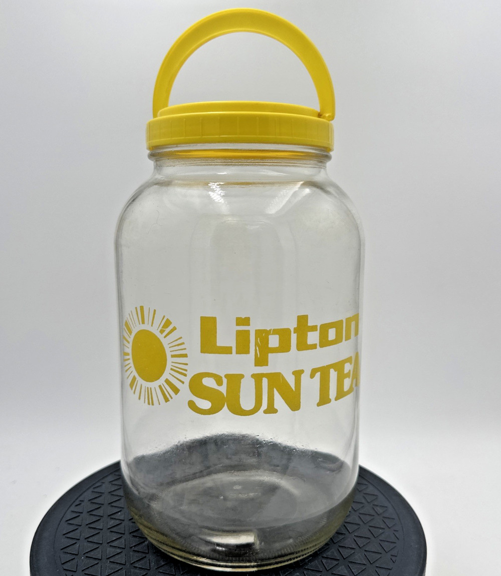 Vintage Lipton Sun Tea Jug Glass Gallon Jar 70s 80s Retro Summer Yellow 1 Gallon